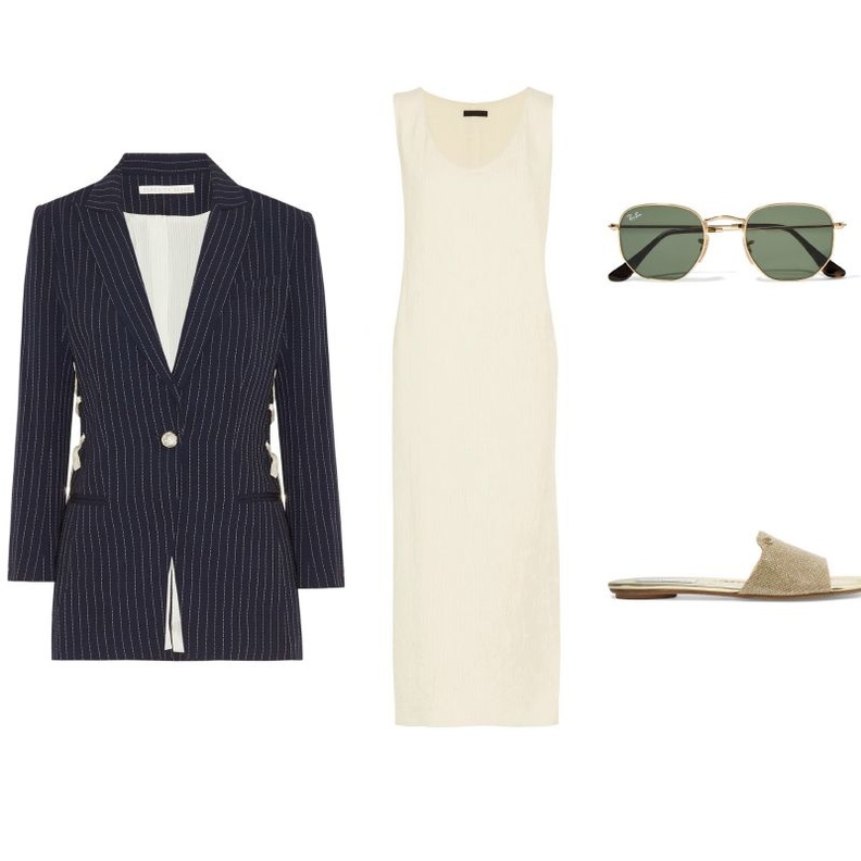 اطلالة نهاريّة راقية ومريحة بالبلايزر وفستان ناعم بطول الكاحل