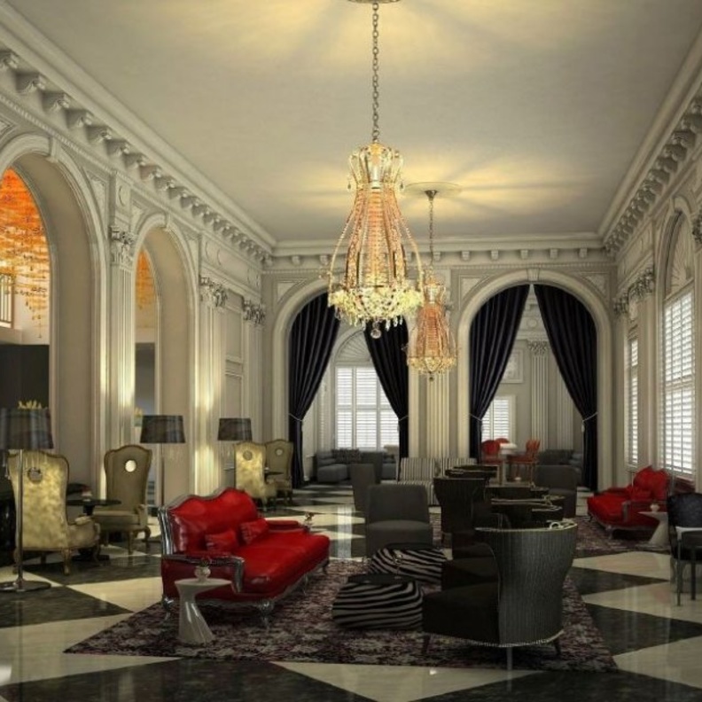 الأسود و الأبيض و الأحمر في ديكورات إحدى المجالس الفخمة