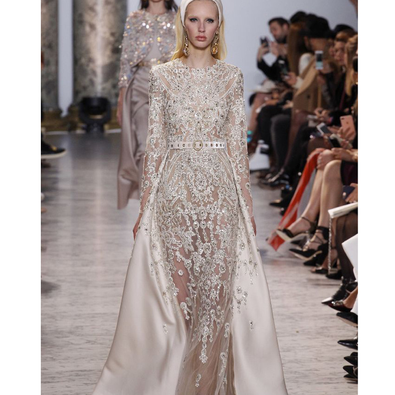 فستان مشكوك بالخرز للعروس المحجبة من ايلي صعب