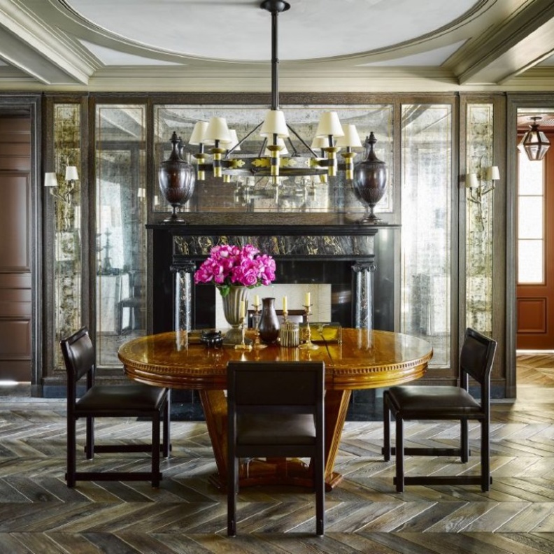 ديكور عصري رائع لغرفة الطعام يتألق فيها اللون النحاسي