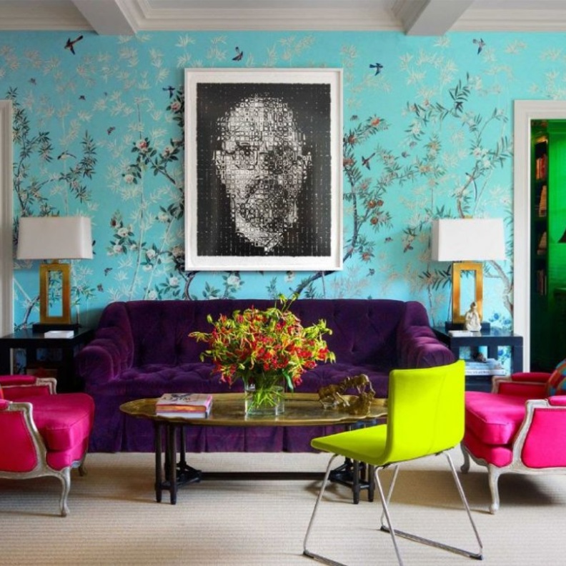 رسم جداري كبير في ديكورات حوائط غرف الجلوس