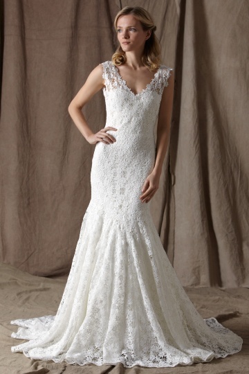 Lela Rose فستان من دانتيل الغيبور المخرّم من