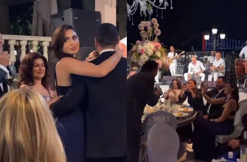 نيكول سعفان وطارق العريان في إحدى حفلات الزفاف