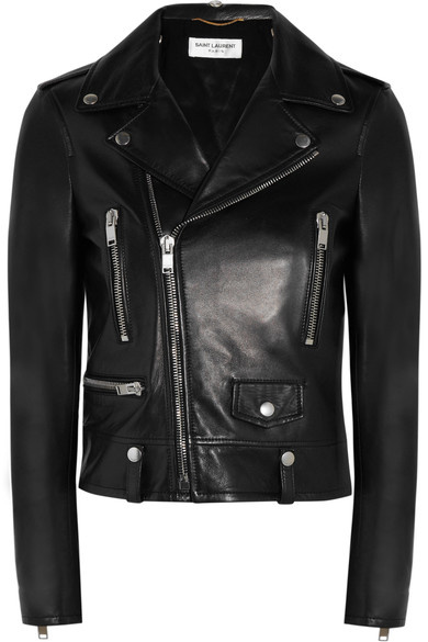 Saint Laurent جاكيت جلد أسود من