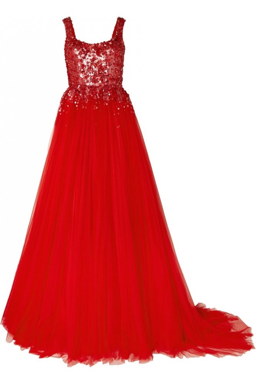 فستان احمر من JENNY PACKHAM من التول المشكوك