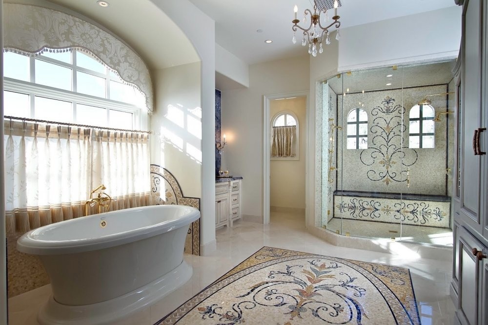 الموزاييك في تصميم الجدران والأرضية لديكورات حمامات شرقية