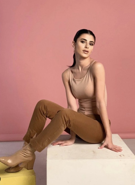 ديما الشيخلي في تنسيق ناعم باللون الكاميل