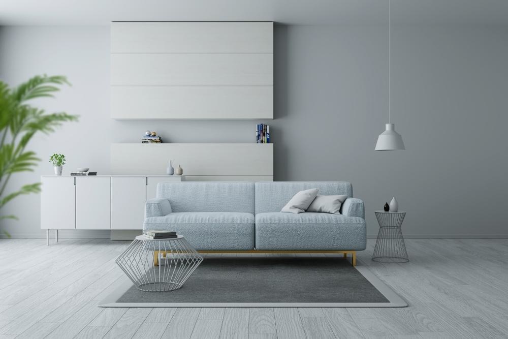 تصميم غرفة معيشة بألوان الباستيل وبطابع minimalist