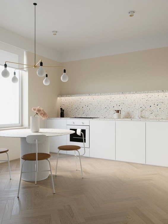 ديكور مطبخ بالأبيض الصريح وبأسلوب minimalist المريح